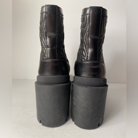 Gucci G rhombus boots block heels leather black 37.5 - Picture 7 of 13